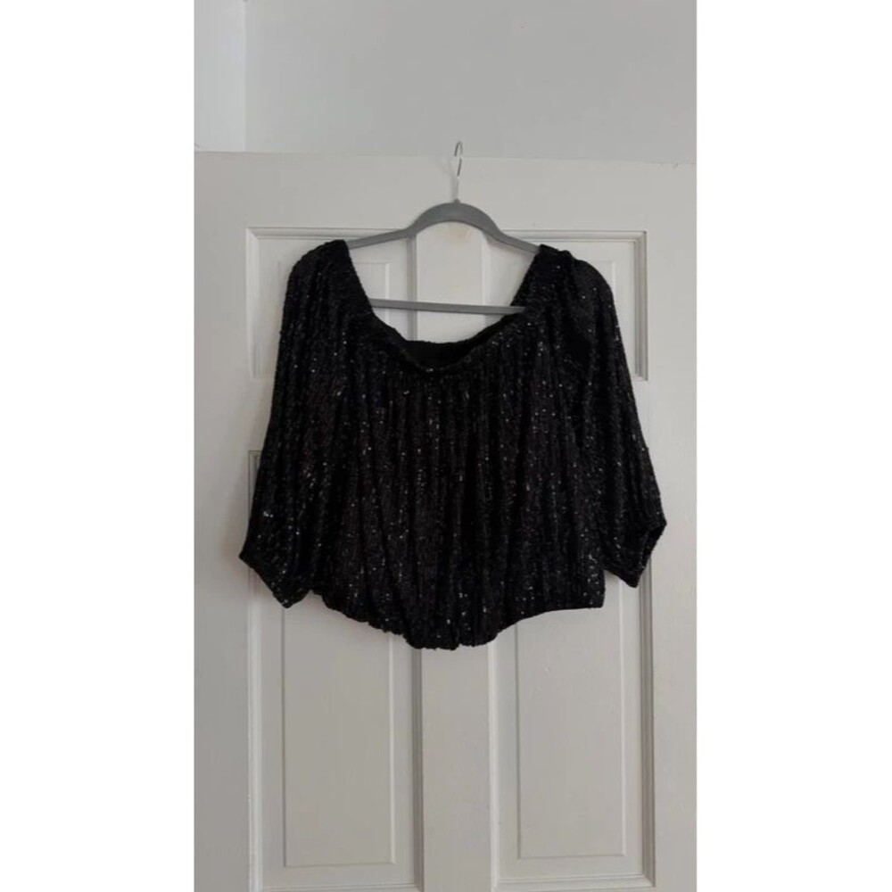 NWT black sequin 3/4 sleeve shirt